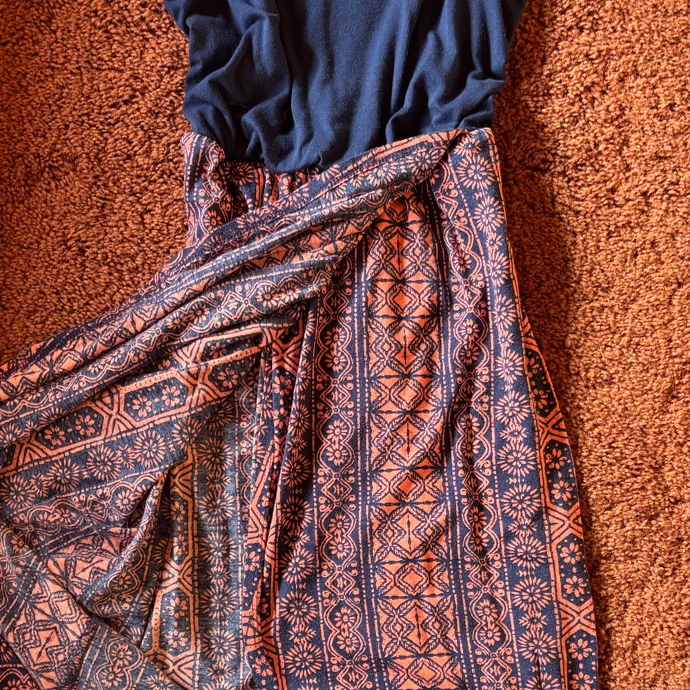 Boho Blue & Coral Patterned Wrap Dress - Picture 2 of 3